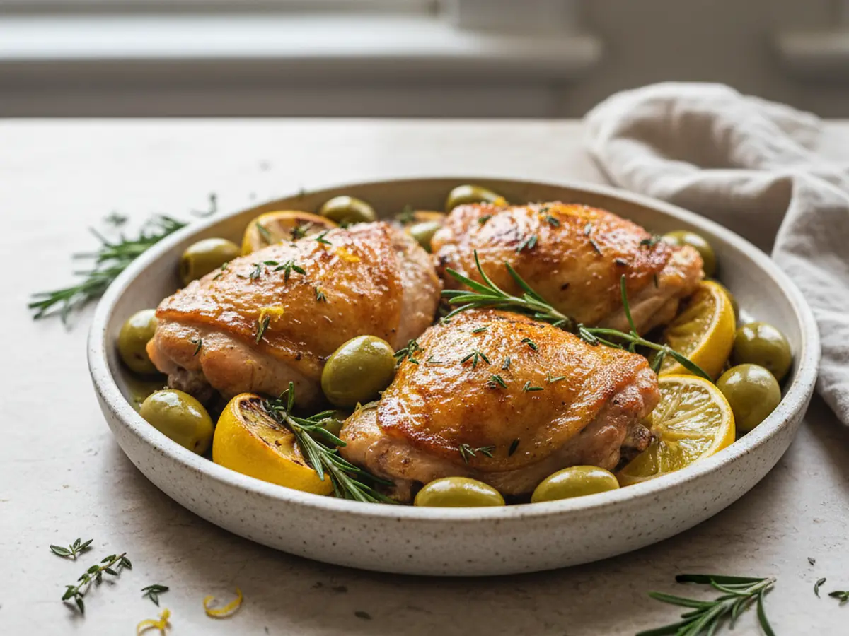Lemon Herb Chicken Thighs with Olives