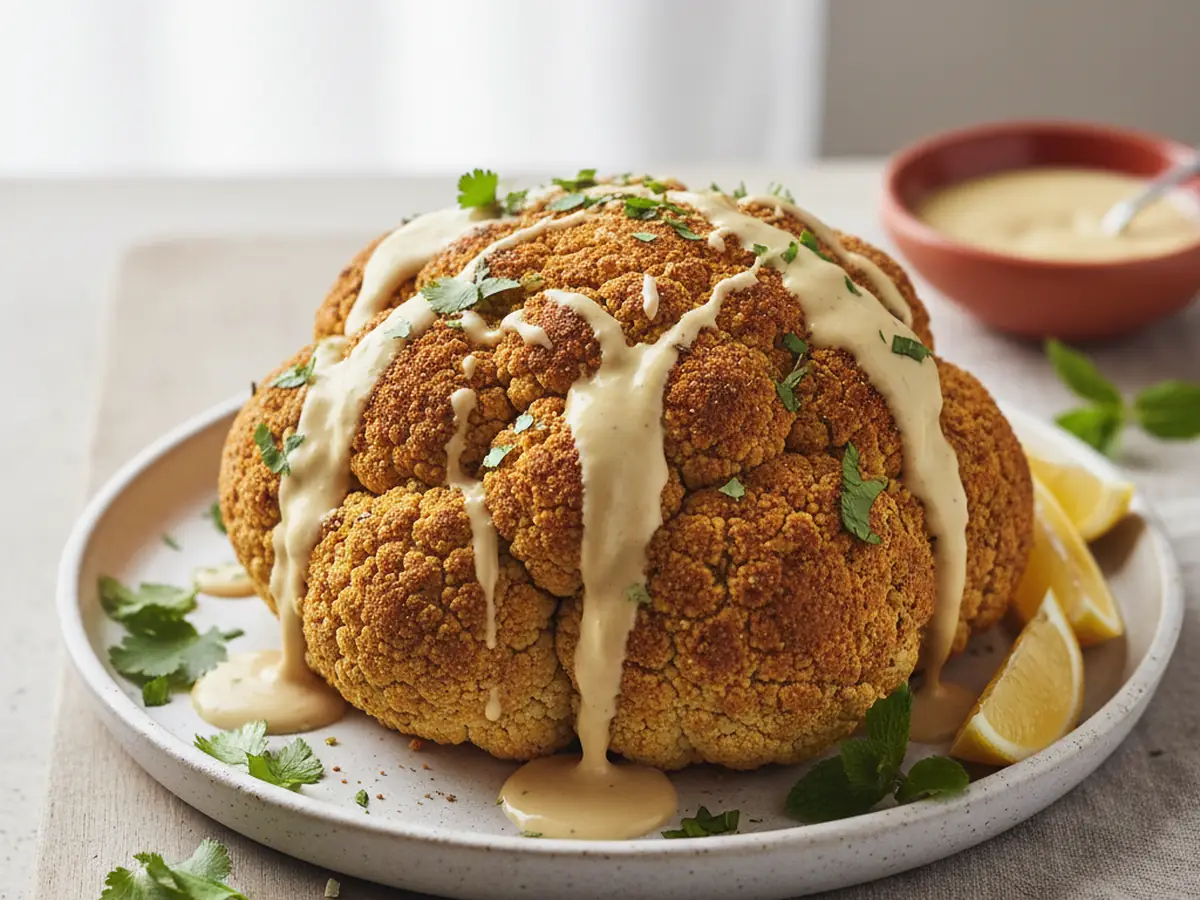Moroccan Roasted Cauliflower with Tahini