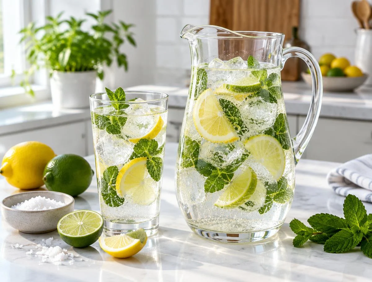 Sparkling Lemon-Lime Water with Sea Salt