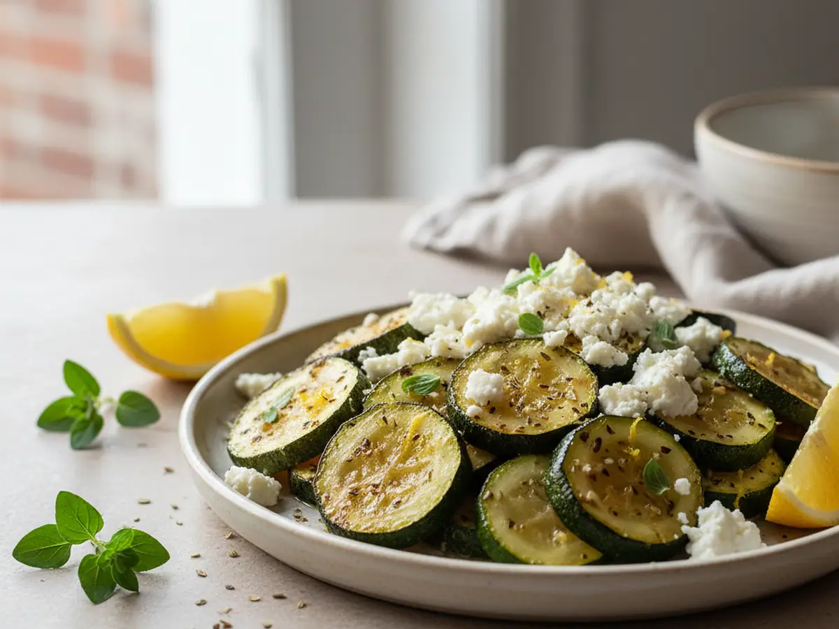 Greek Lemon Roasted Zucchini with Feta